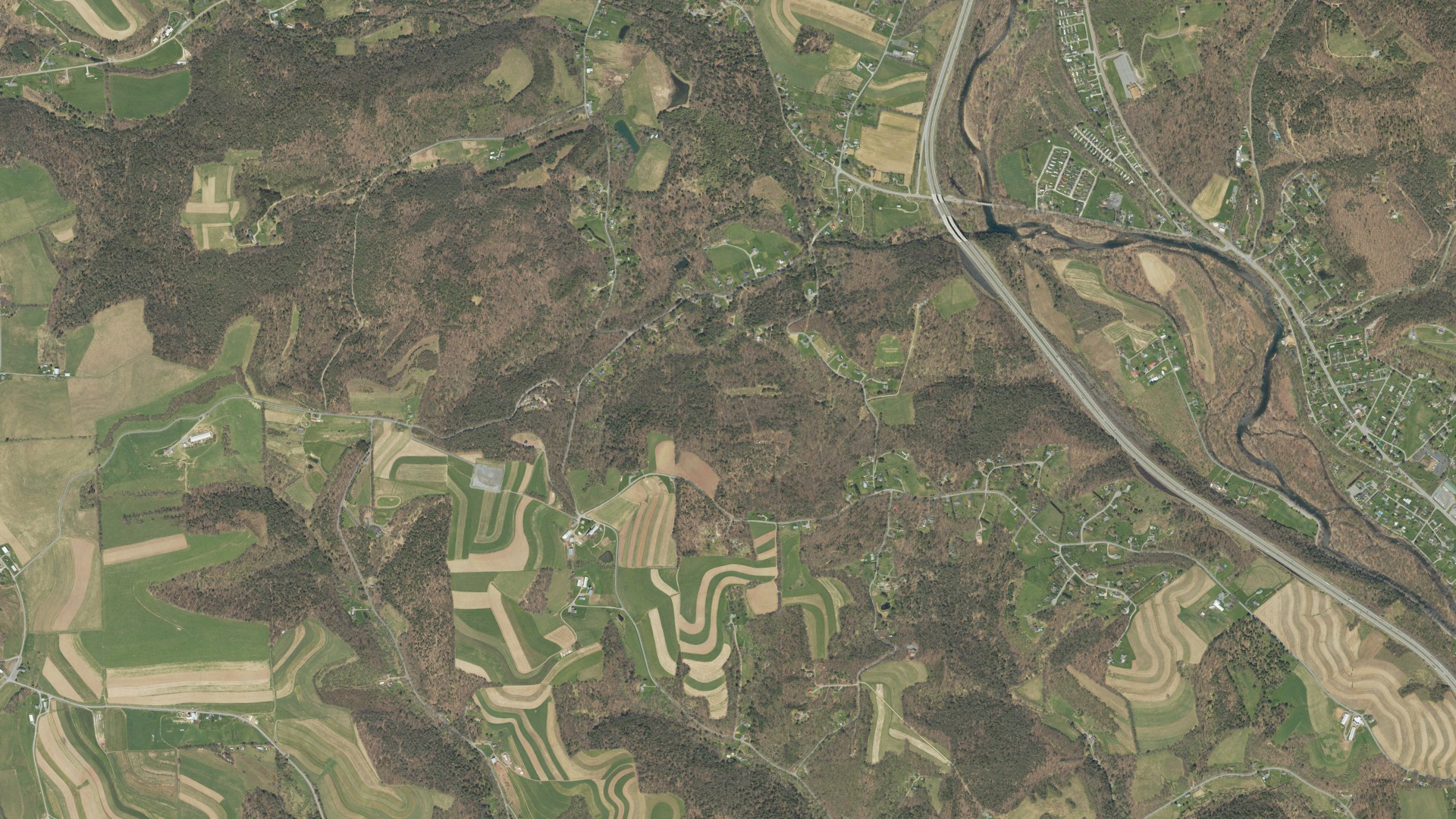 Aerial view of land around Lycoming, Pennsylvania