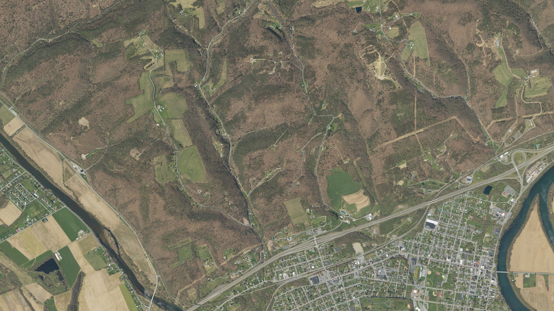 Aerial view of land around Porter, Pennsylvania