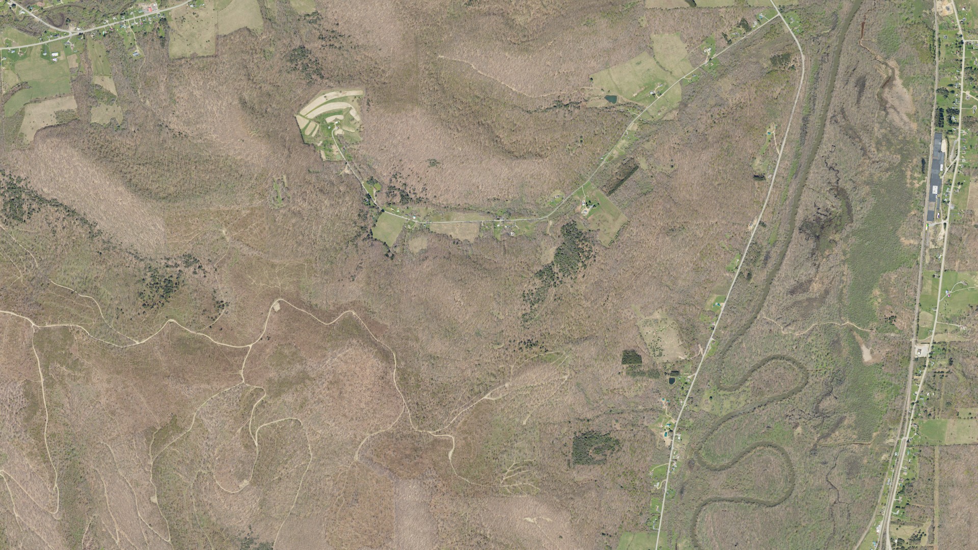 Aerial view of land around Eldred, Pennsylvania