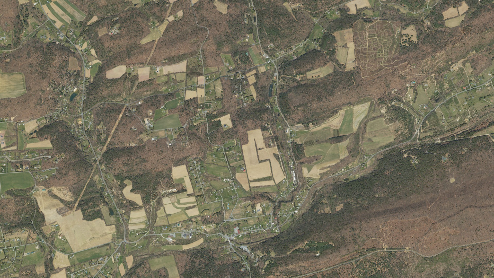 Aerial view of land around Eldred, Pennsylvania