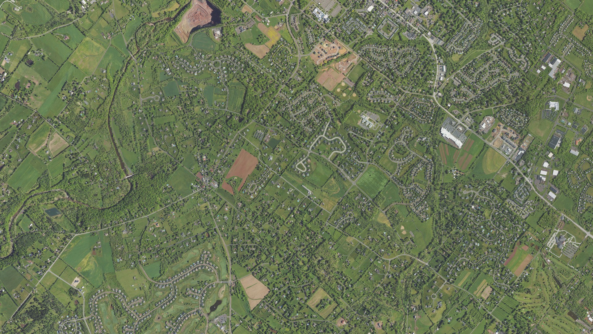 Natural-color aerial photograph of land around Lower Salford, Pennsylvania