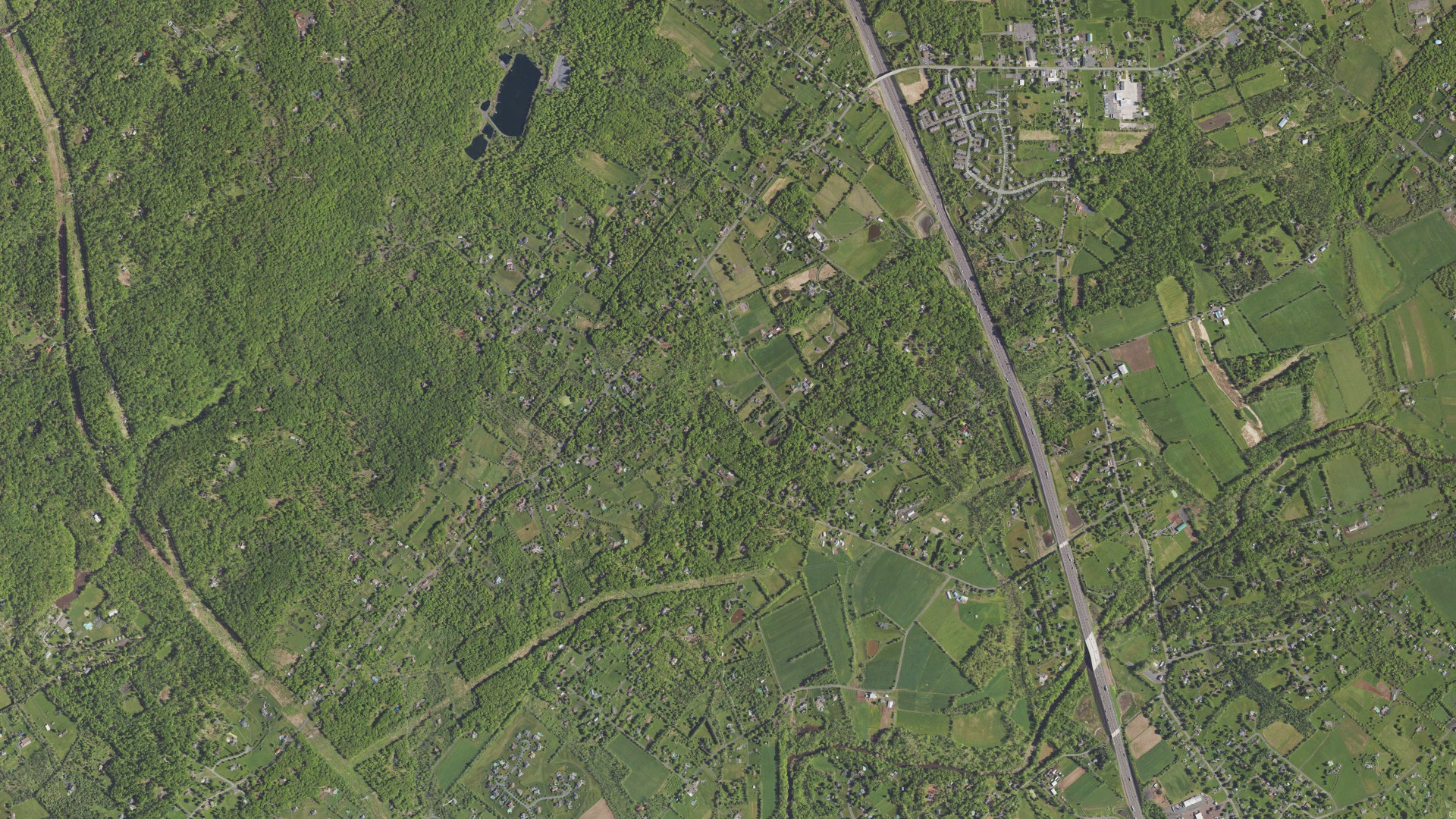 Natural-color aerial photograph of land around Salford, Pennsylvania