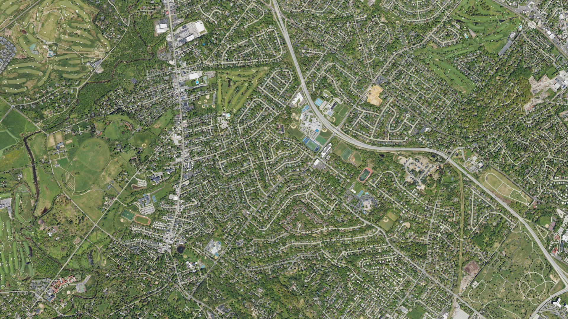 Aerial view of land around Springfield, Pennsylvania