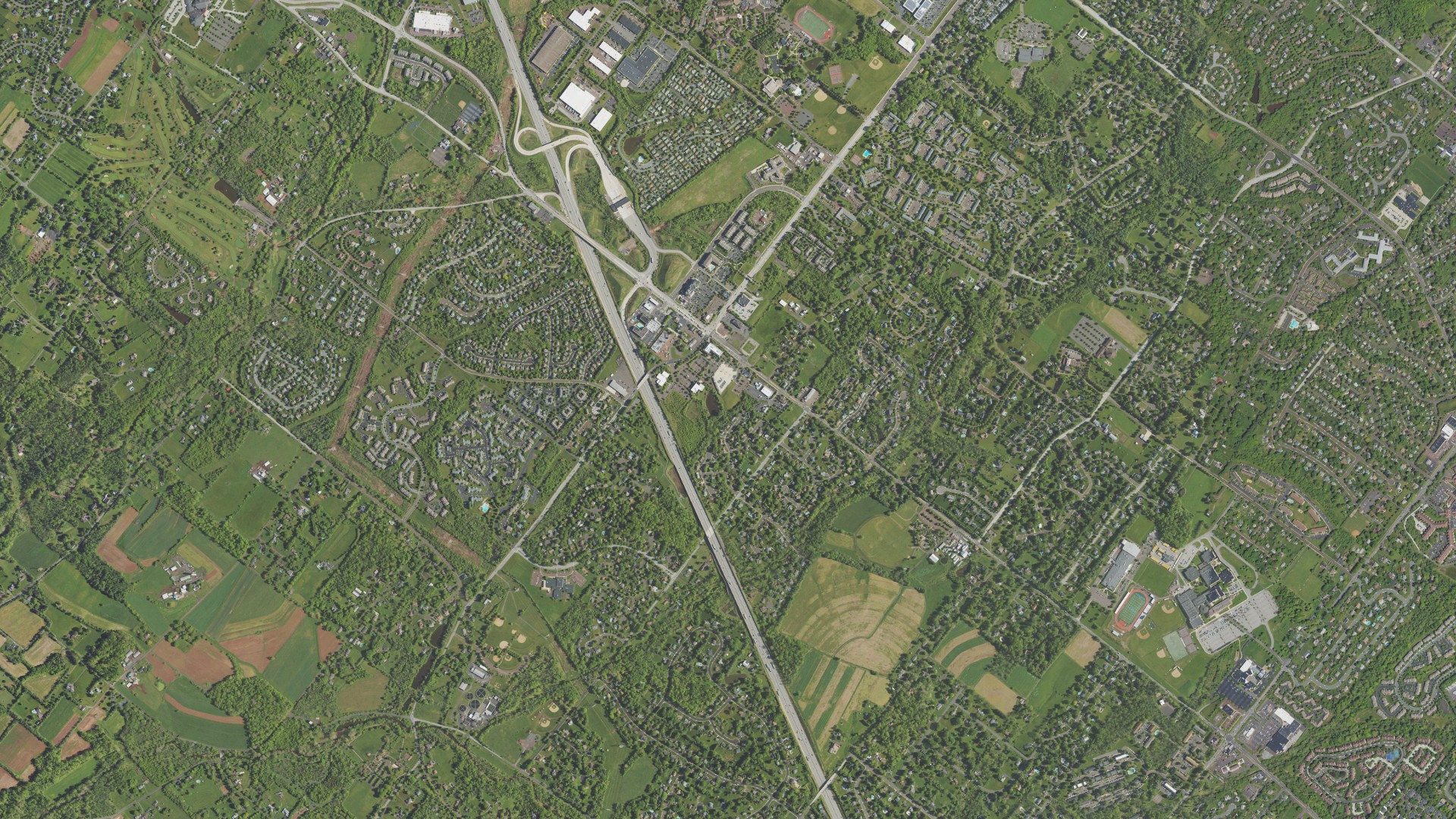 Natural-color aerial photograph of land around Towamencin, Pennsylvania