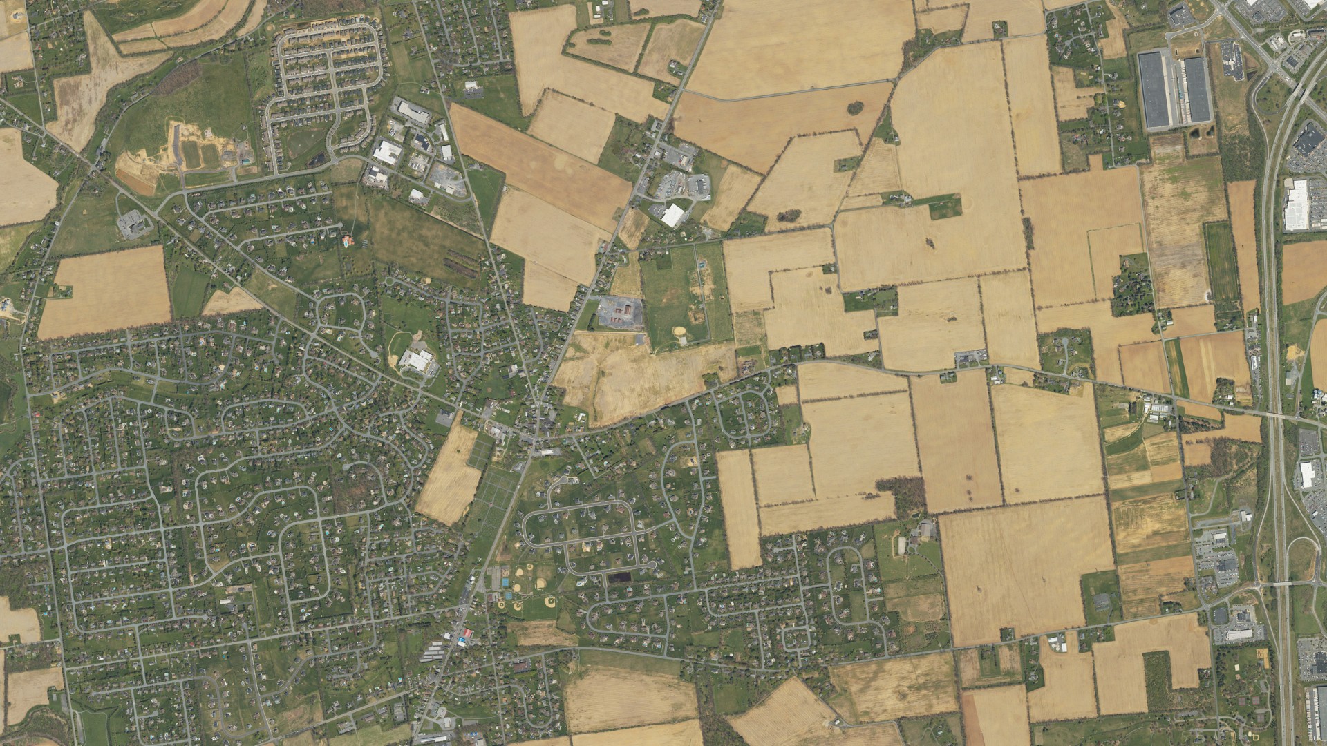 Natural-color aerial photograph of land around Lower Nazareth, Pennsylvania