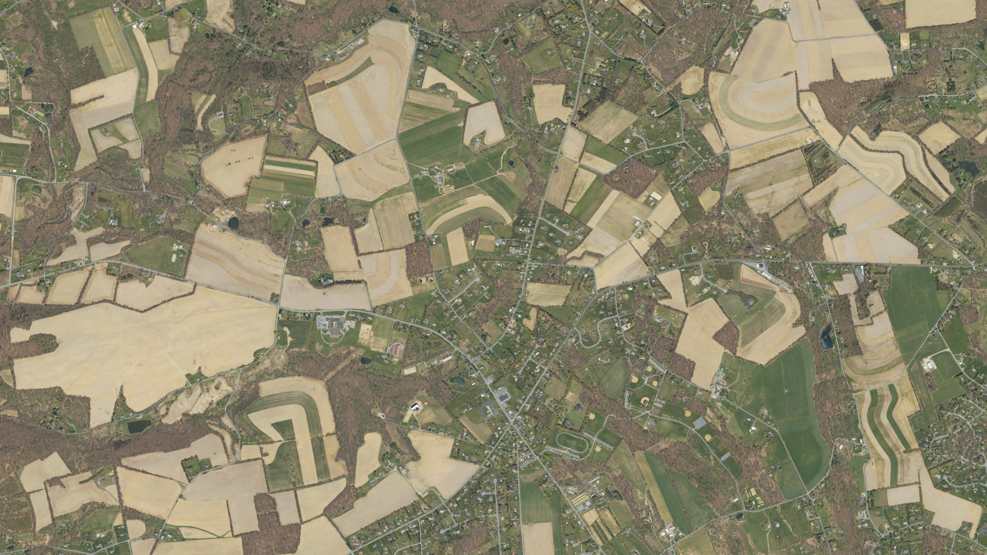 Natural-color aerial photograph of land around Moore, Pennsylvania