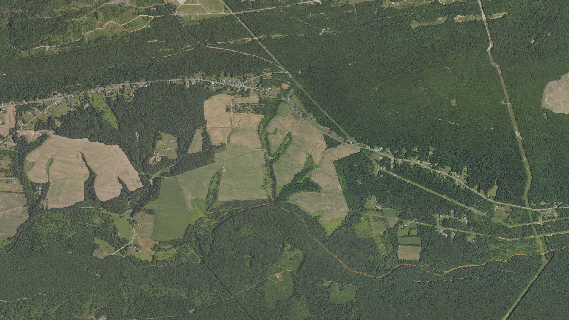 Aerial view of land around East Cameron, Pennsylvania