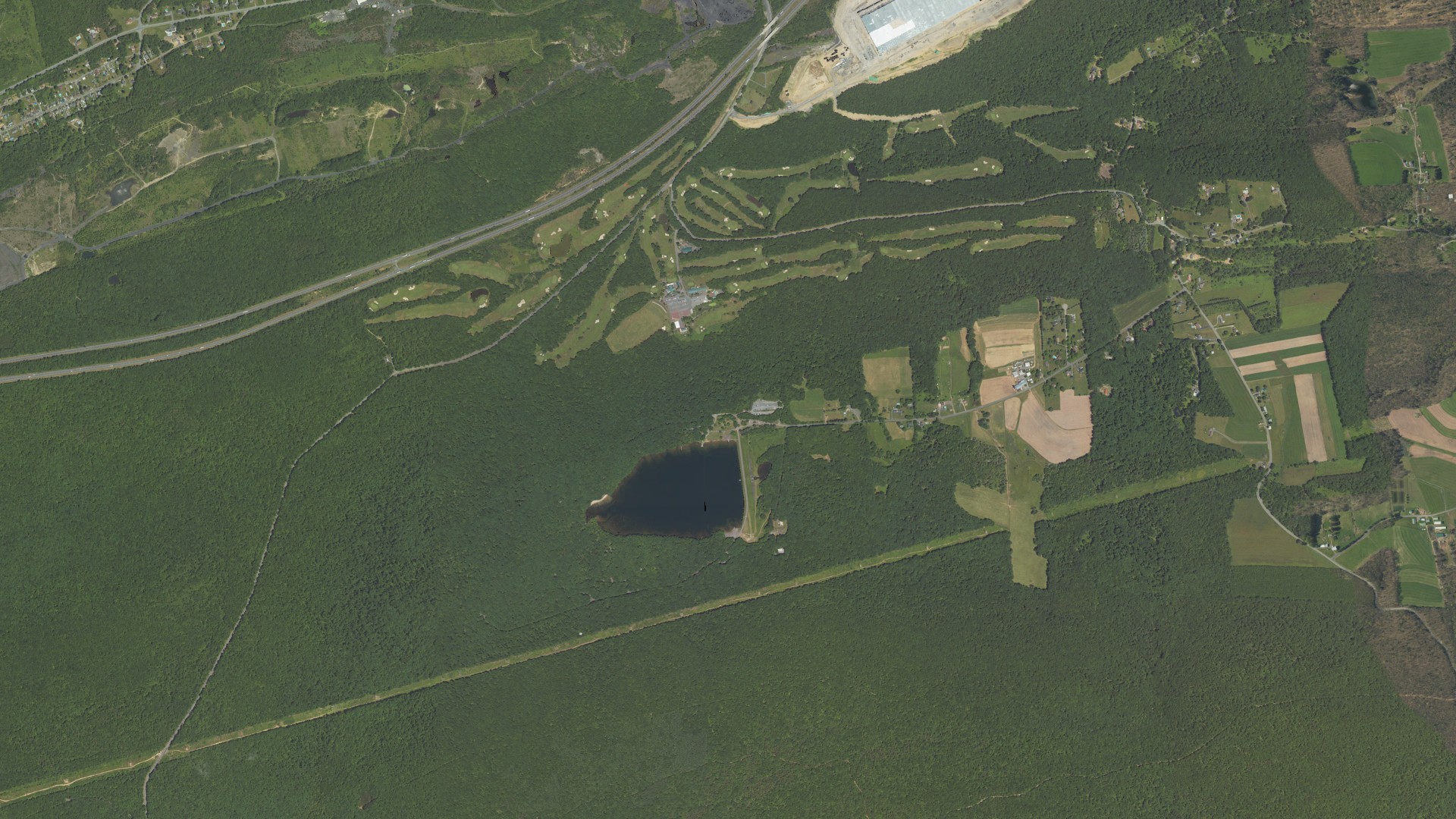 Aerial view of land around Ryan, Pennsylvania