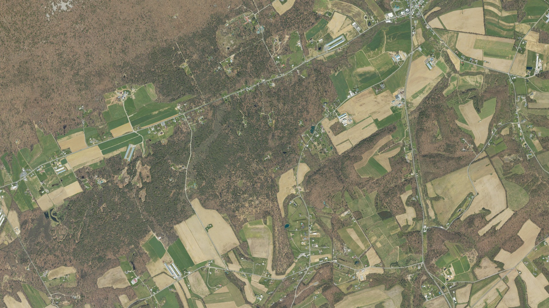 Aerial view of land around Center, Pennsylvania