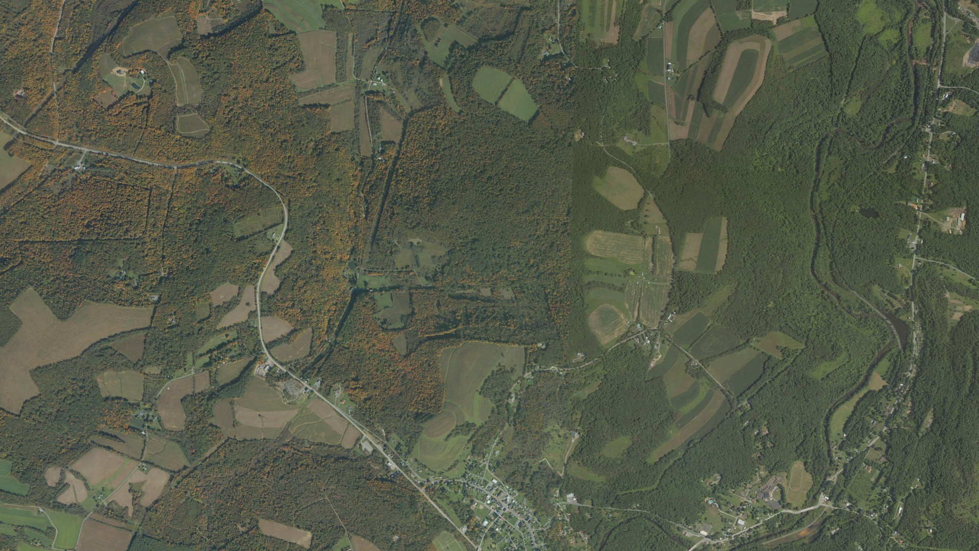 Aerial view of land around Quemahoning, Pennsylvania