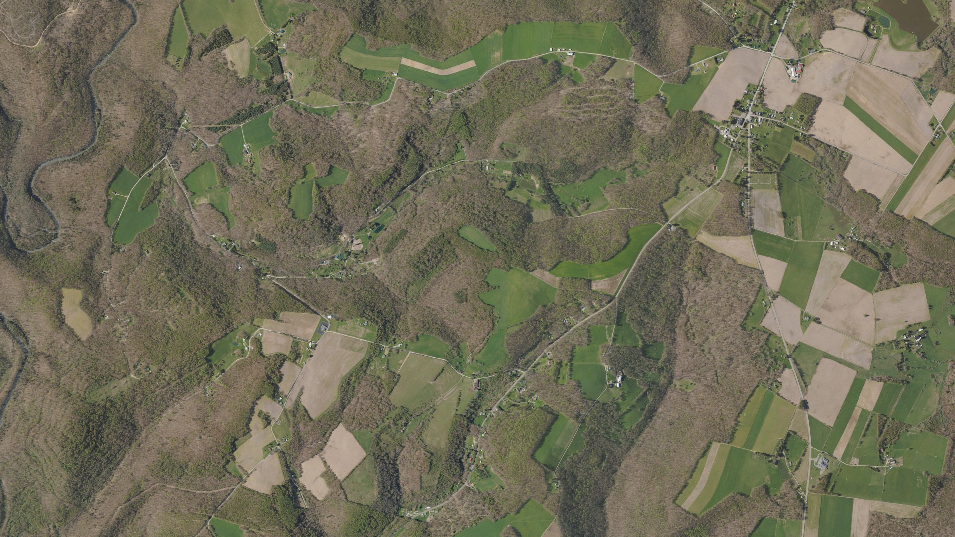 Aerial view of land around Upper Turkeyfoot, Pennsylvania
