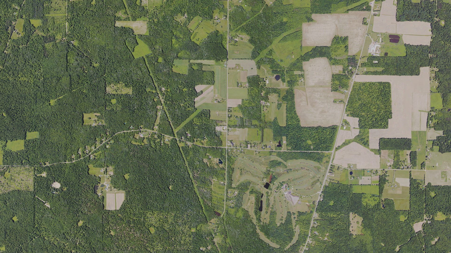 Natural-color aerial photograph of land around Cherrytree, Pennsylvania