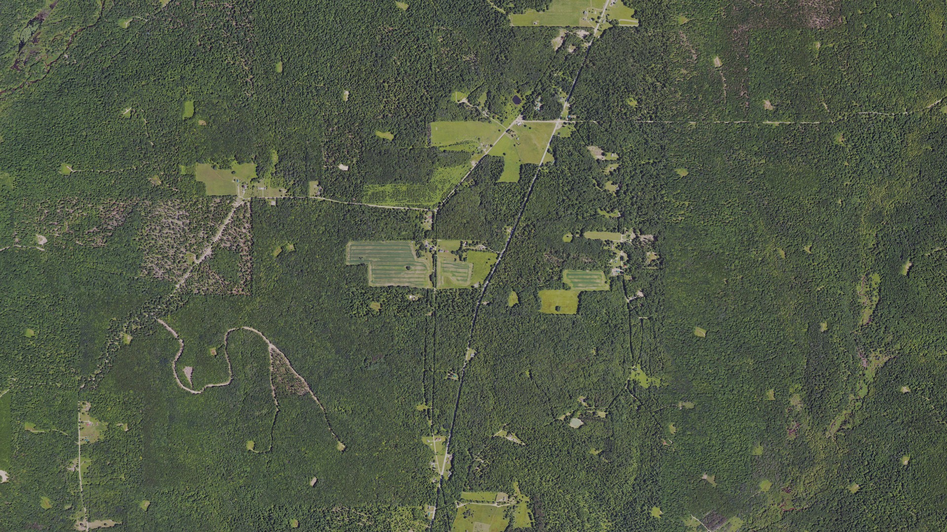 Natural-color aerial photograph of land around Southwest, Pennsylvania