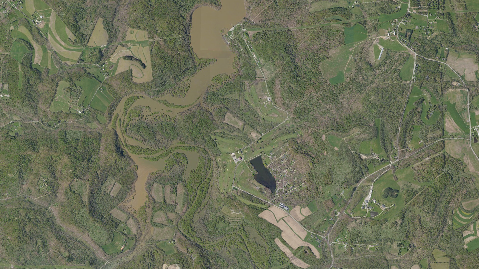 Aerial view of land around Loyalhanna, Pennsylvania