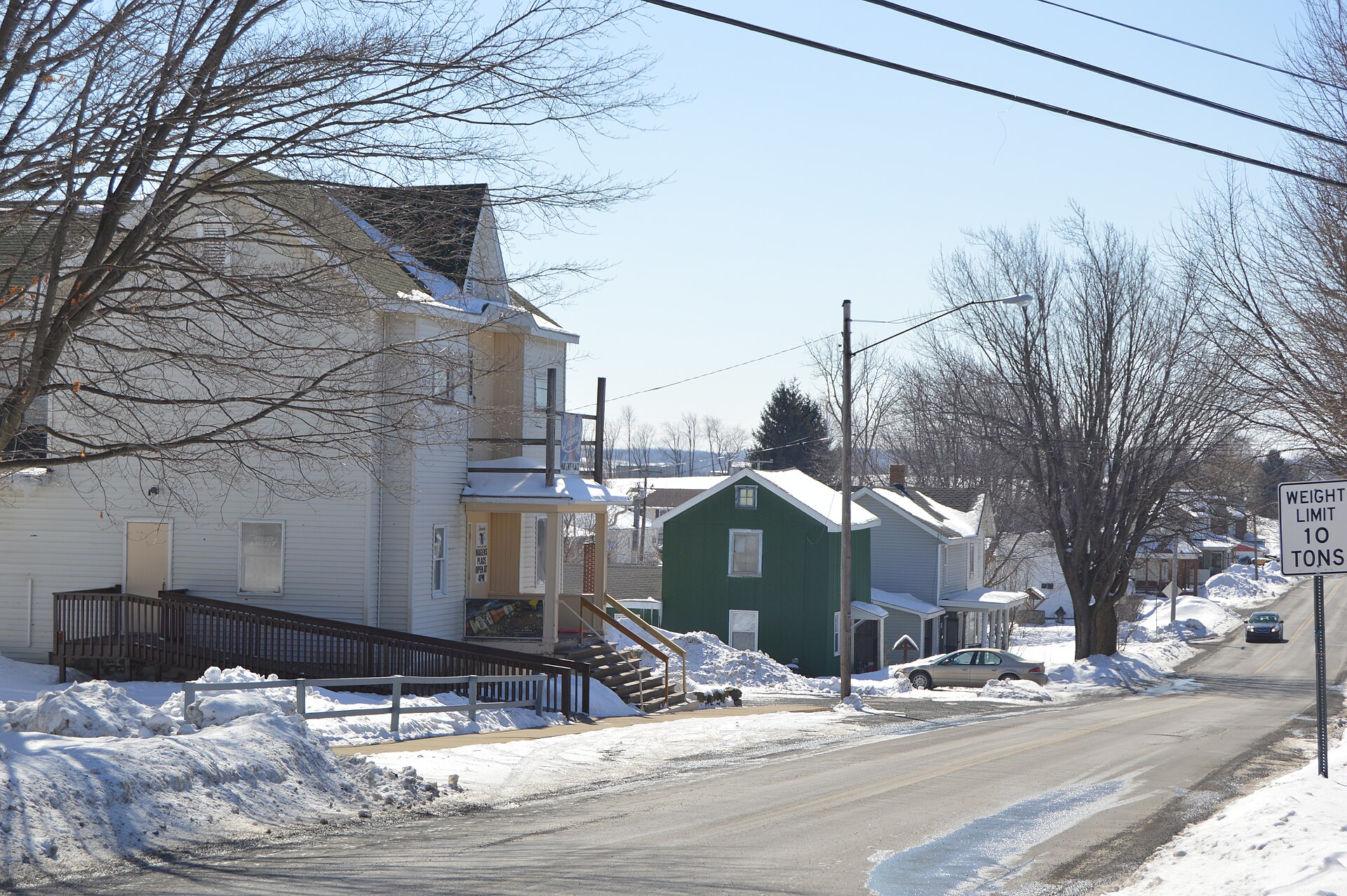 Looking southwest on Columbia Street in Chest Springs, Pennsylvania, United States, from near the Pennsylvania Route 36 intersection.
