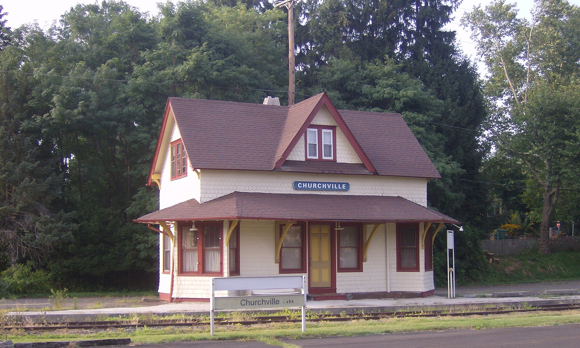 The former Churchville Reading Railroad Station, which is a contributing property in the Churchville Historic District, in Churchville, Pennsylvania.