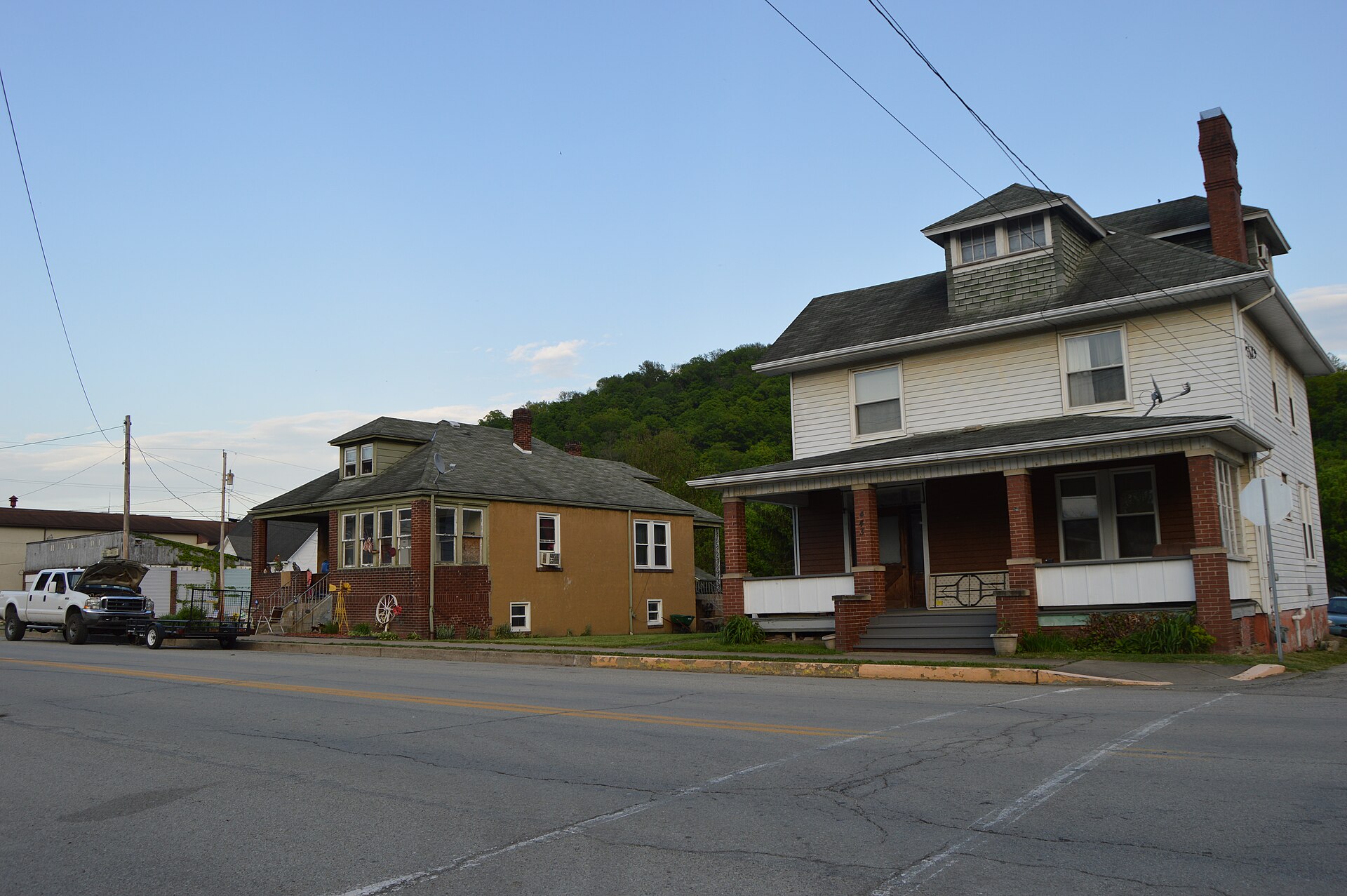 Houses on the southern side of Center Street east of the South Street intersection in Clarksville, Pennsylvania, United States.