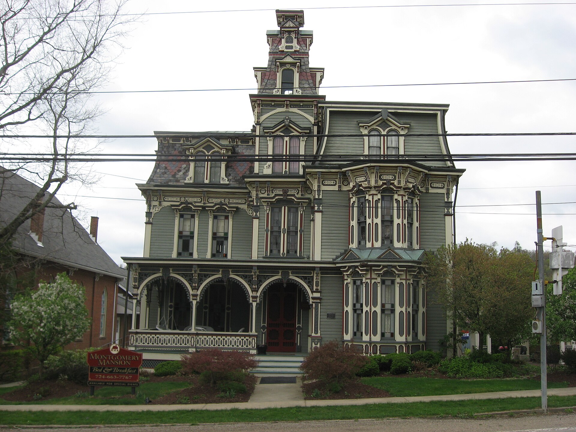 Front of the Montgomery House, located at 1274 U.S. Route 40 (Main Street) in Claysville, Pennsylvania, United States. Built in 1880, it is listed on the National Register of Historic Places.