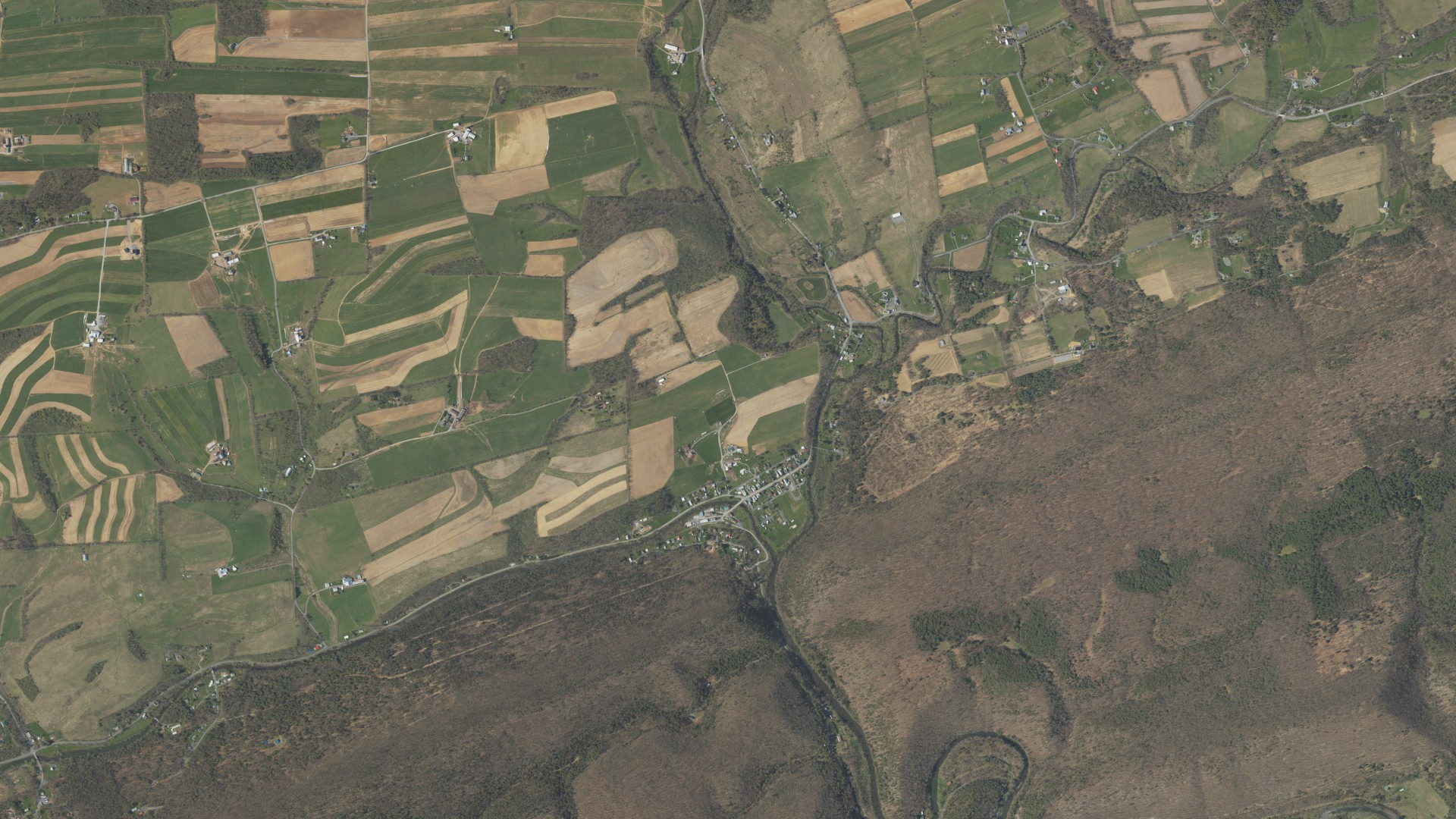 Natural-color aerial photograph of land around Coburn, Pennsylvania