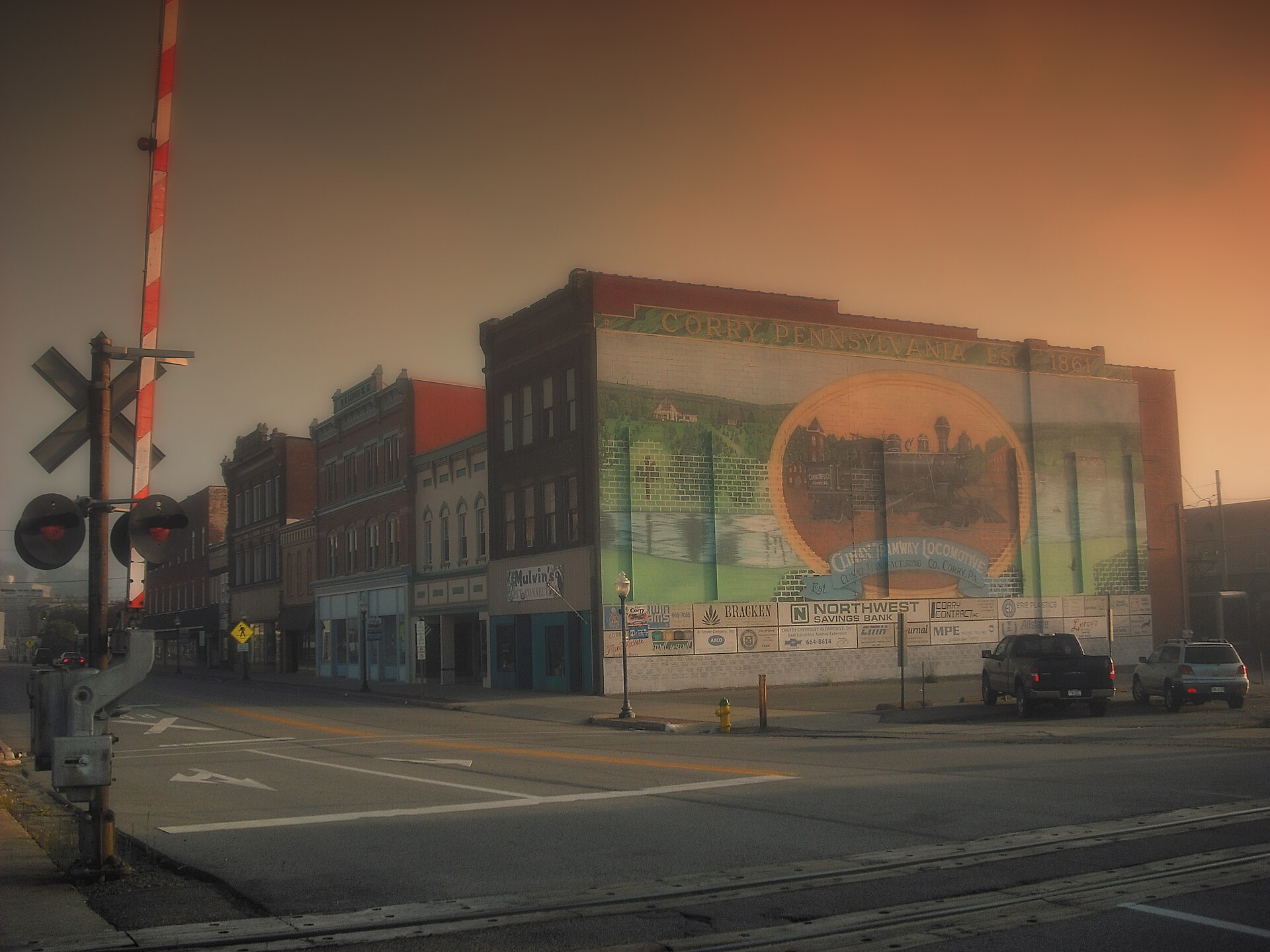 Early-morning light and fog, Corry, Erie County, Pennsylvania.
