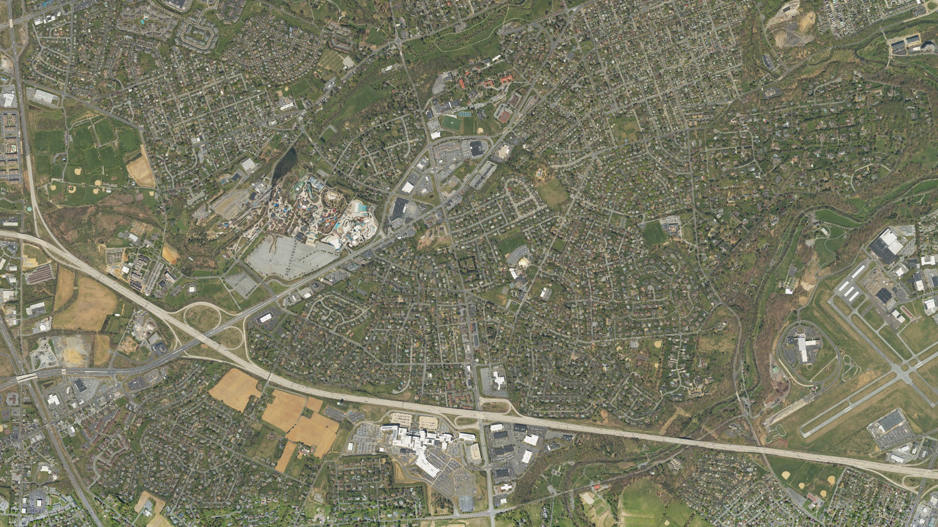Natural-color aerial photograph of land around Dorneyville, Pennsylvania