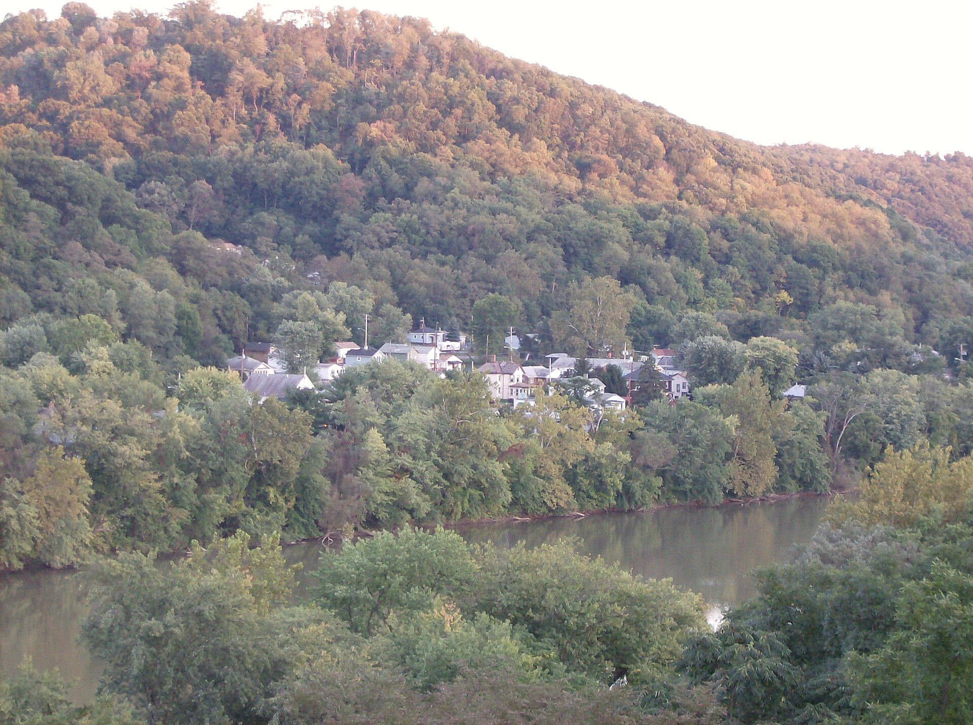 View of Eastvale, Pennsylvania from Skye balcony of Skye Lounge of Geneva College, looking over the Beaver River.