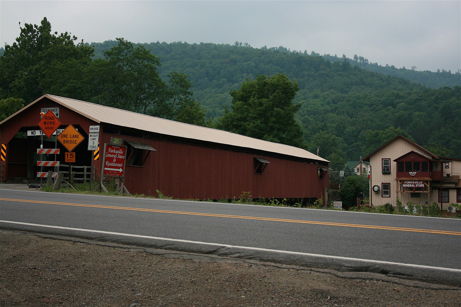 The 1850 Forksville Covered Bridge in Forskville, Sullivan County, Pennsylvania.