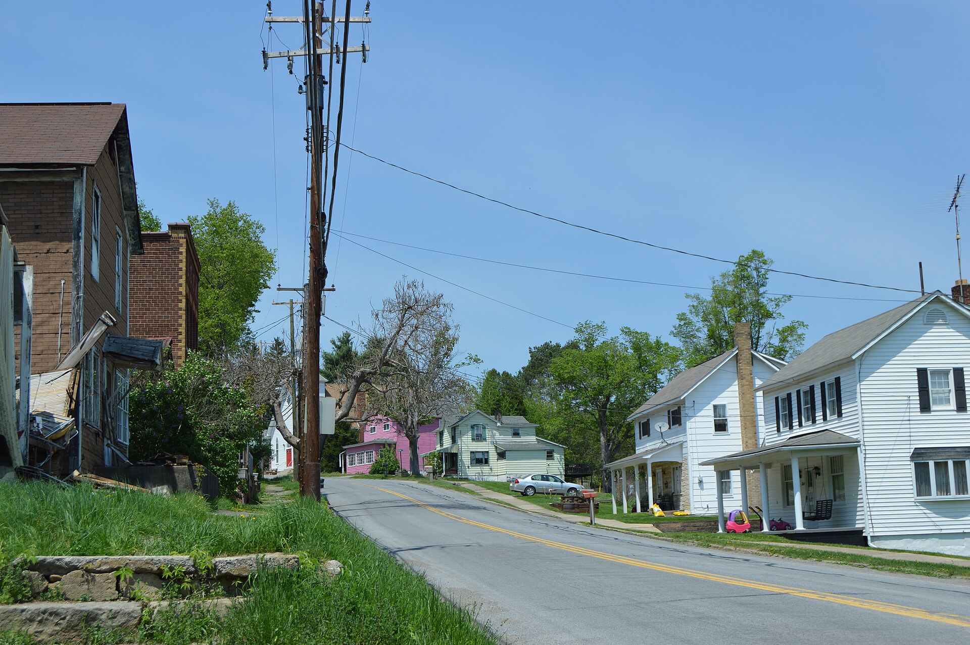 Looking north on Glenwood Avenue from the First Avenue intersection in Glen Campbell, Pennsylvania, United States.