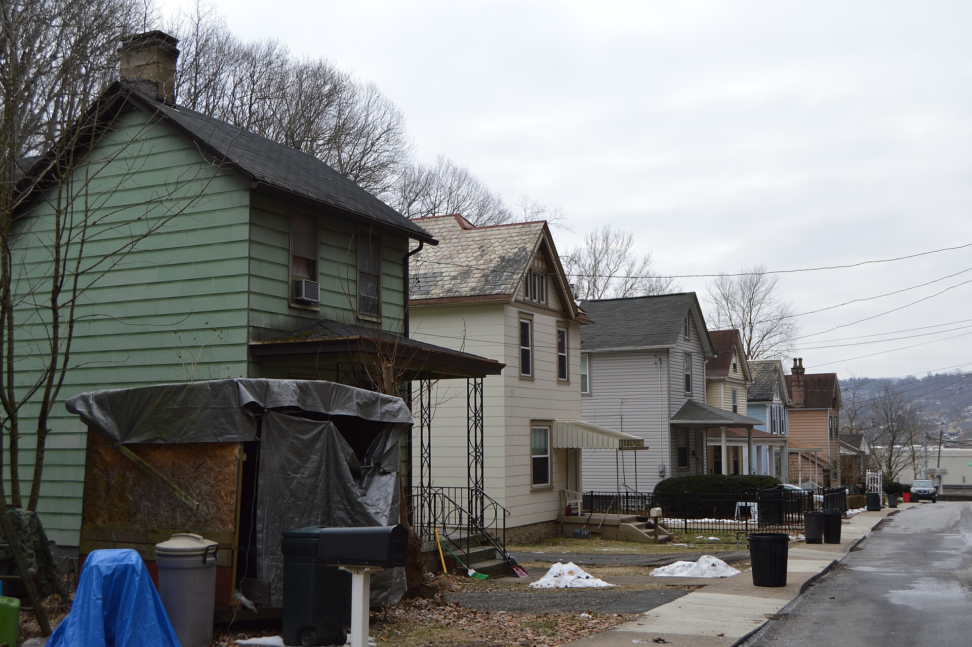 Houses on the eastern side of River Road in Haysville, Pennsylvania, United States. Haysville is one of the state's smallest boroughs; most of the population lives in this group of houses.