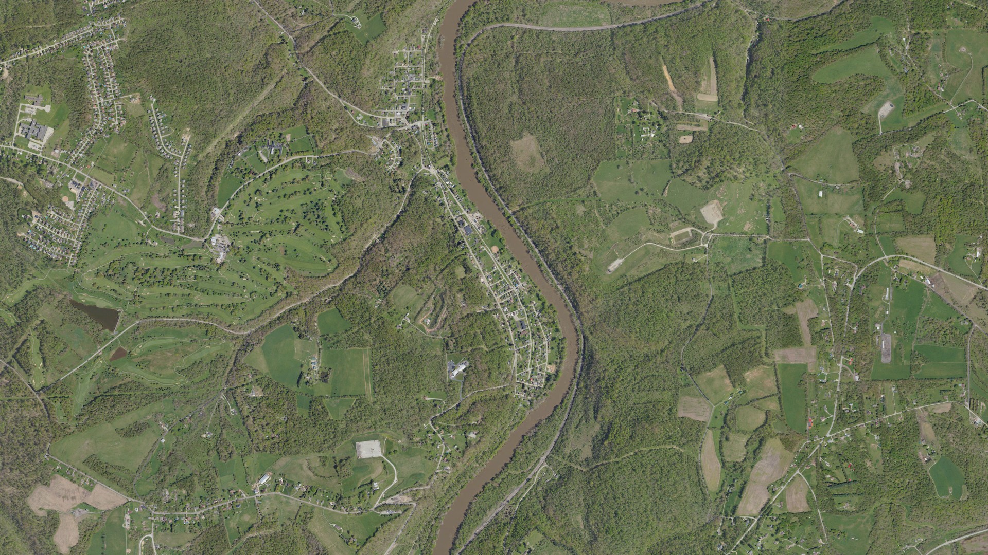 Natural-color aerial photograph of land around Industry, Pennsylvania
