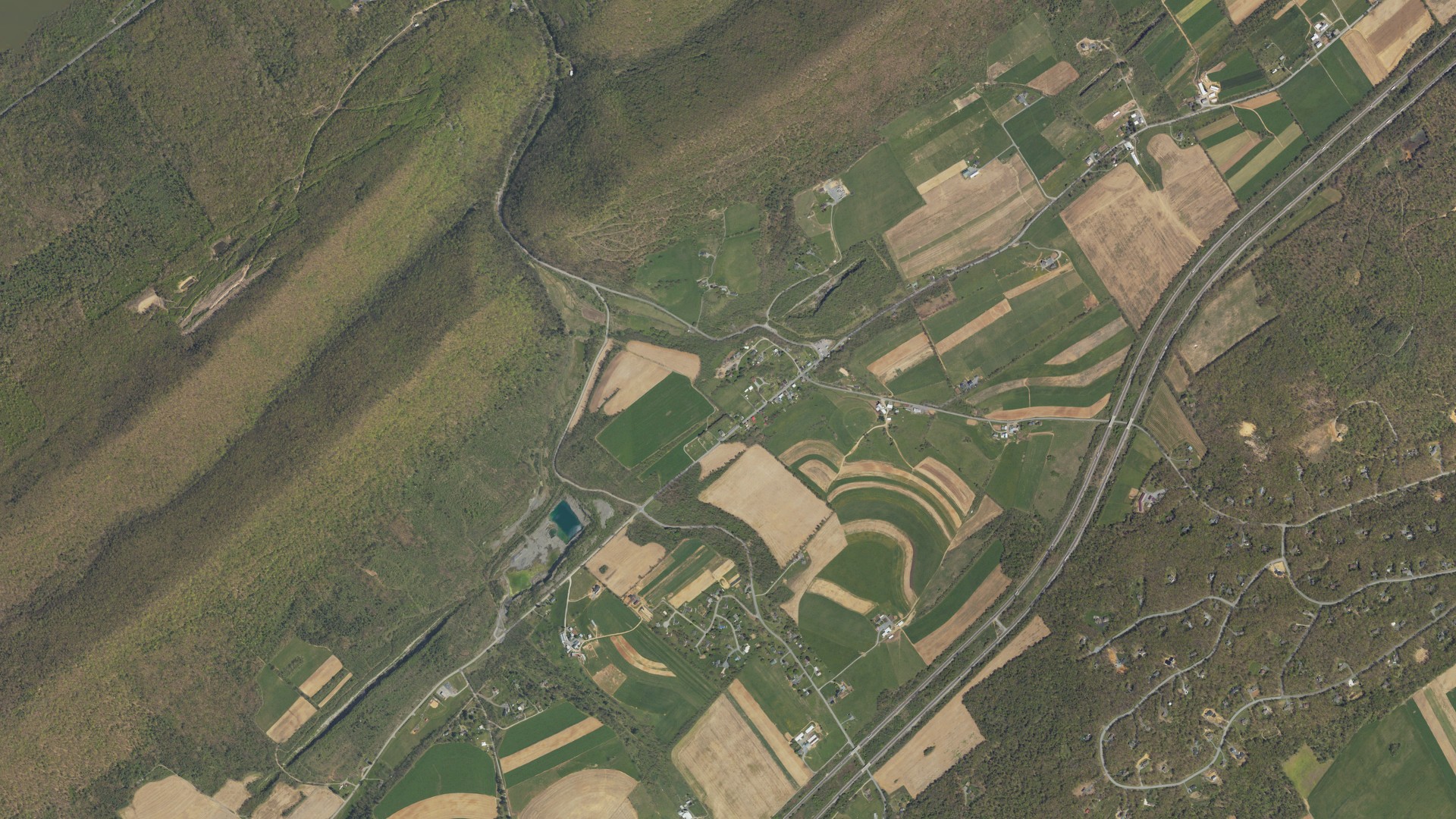 Aerial view of land around Jacksonville, Pennsylvania