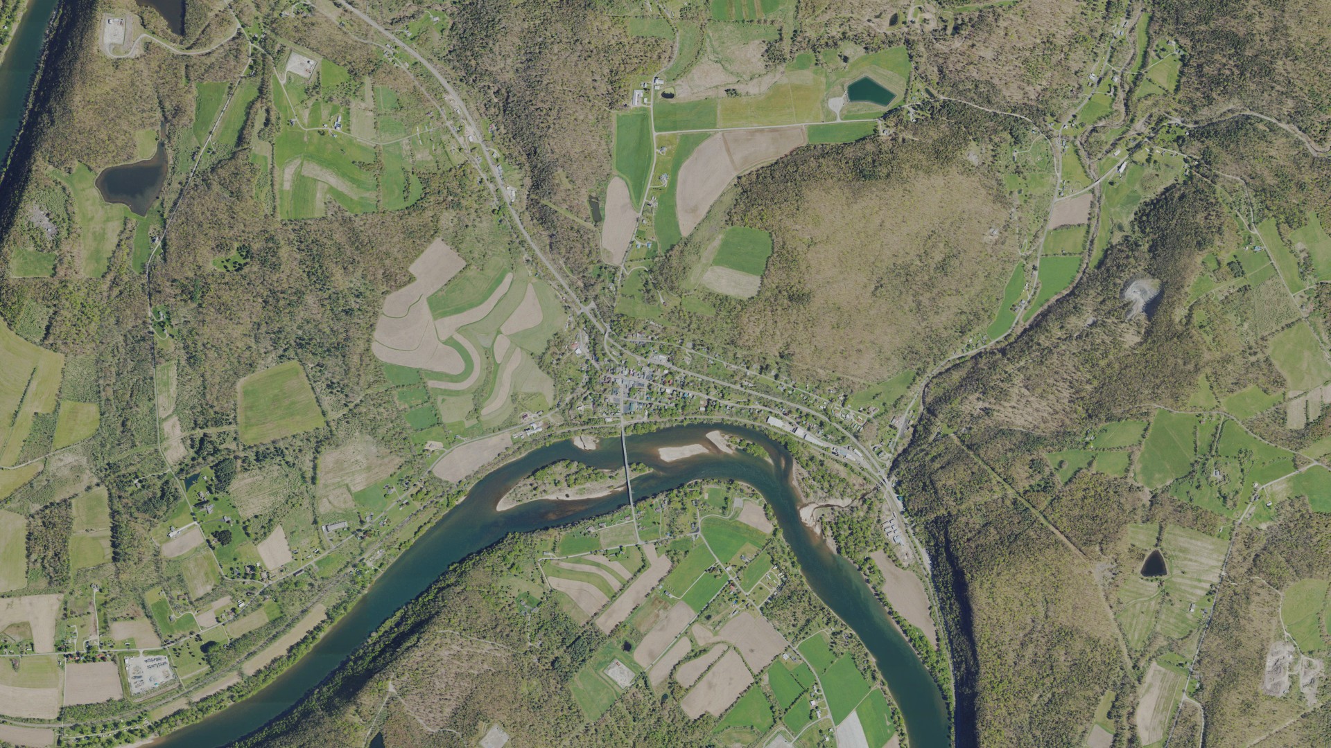 Natural-color aerial photograph of land around Laceyville, Pennsylvania