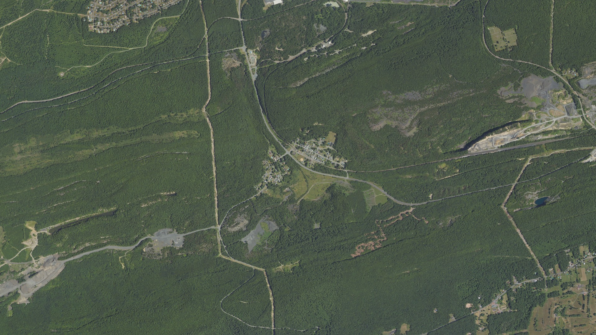 Natural-color aerial photograph of land around Locust Gap, Pennsylvania