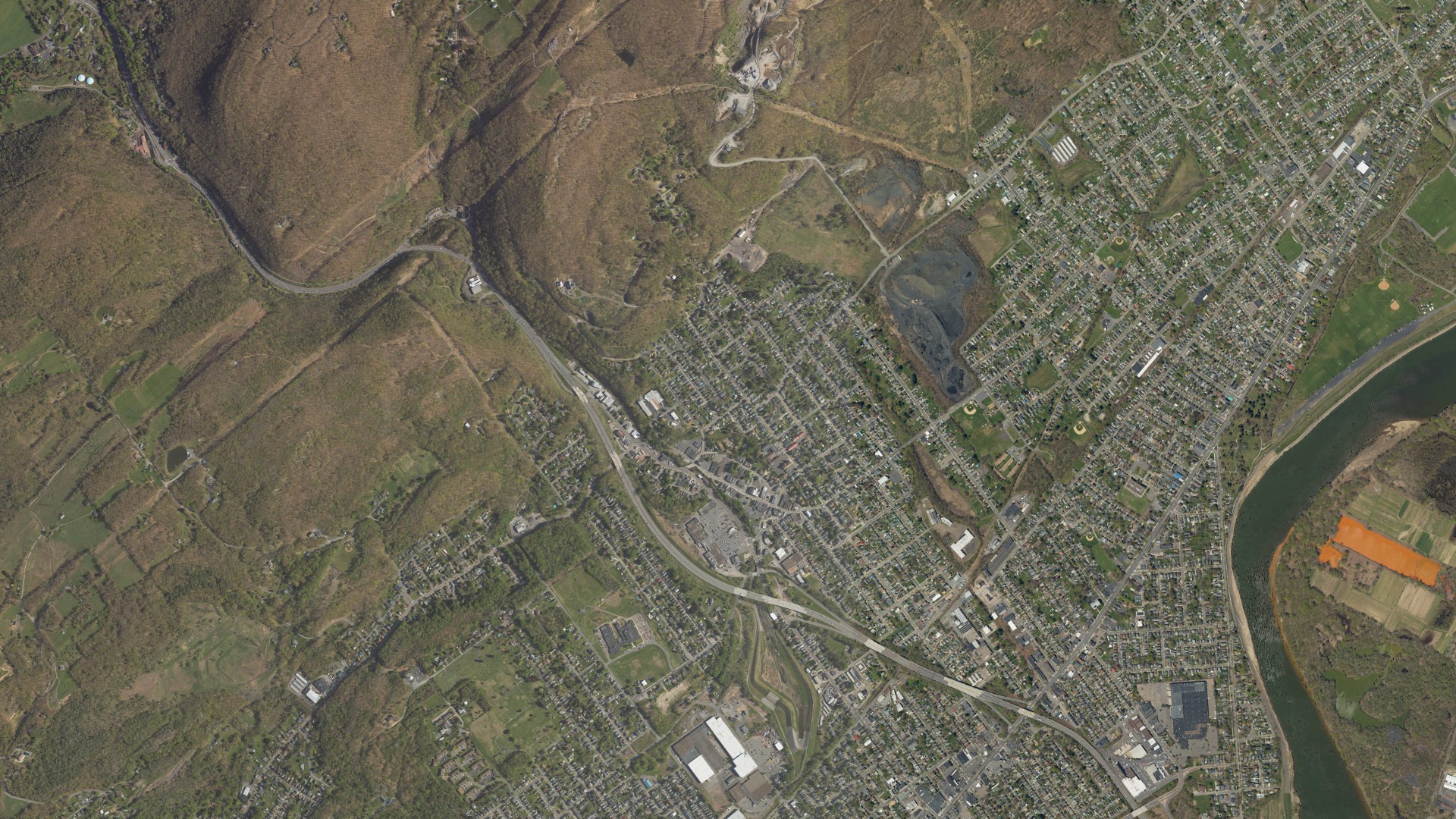 Aerial view of land around Luzerne, Pennsylvania