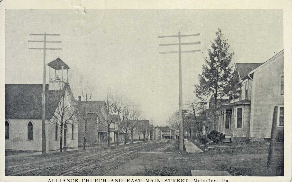 Alliance Church and East Main Street, c. 1923 — Mahaffey, Pennsylvania
