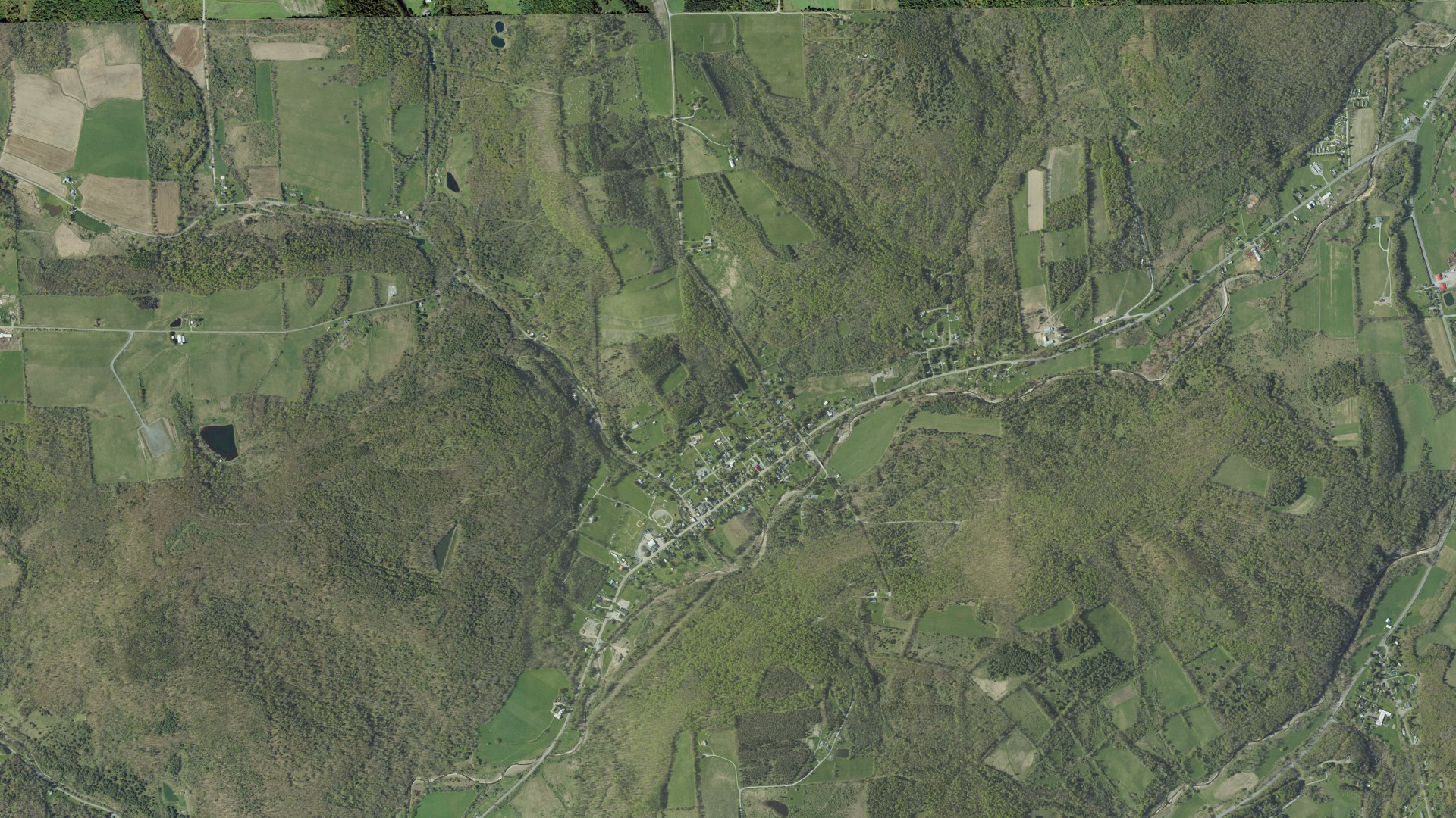 Natural-color aerial photograph of land around Millerton, Pennsylvania