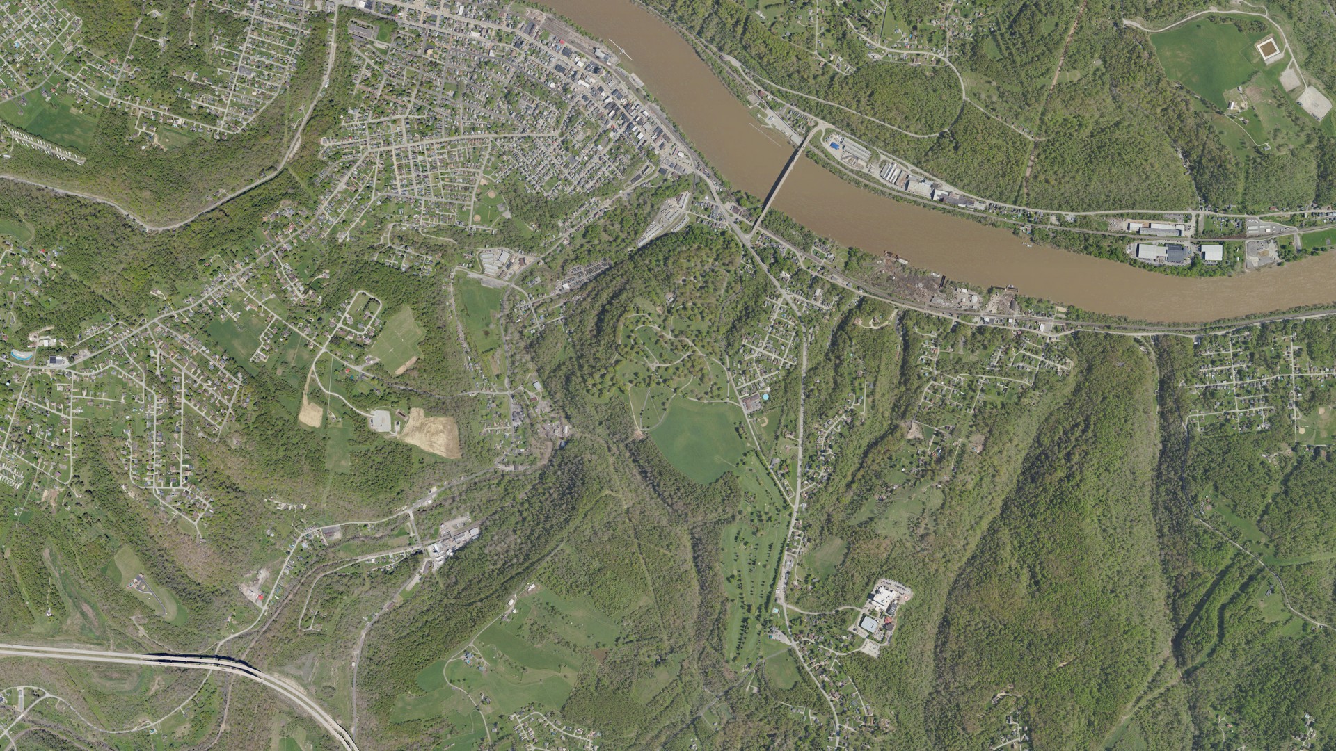 Aerial view of land around Monongahela, Pennsylvania