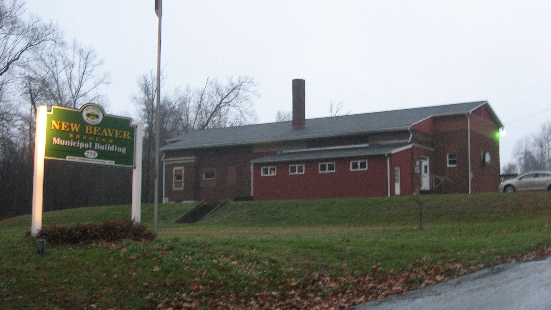 Front of the New Beaver municipal building, located at 778 Wampum New Galilee Road in New Beaver, Pennsylvania, United States.