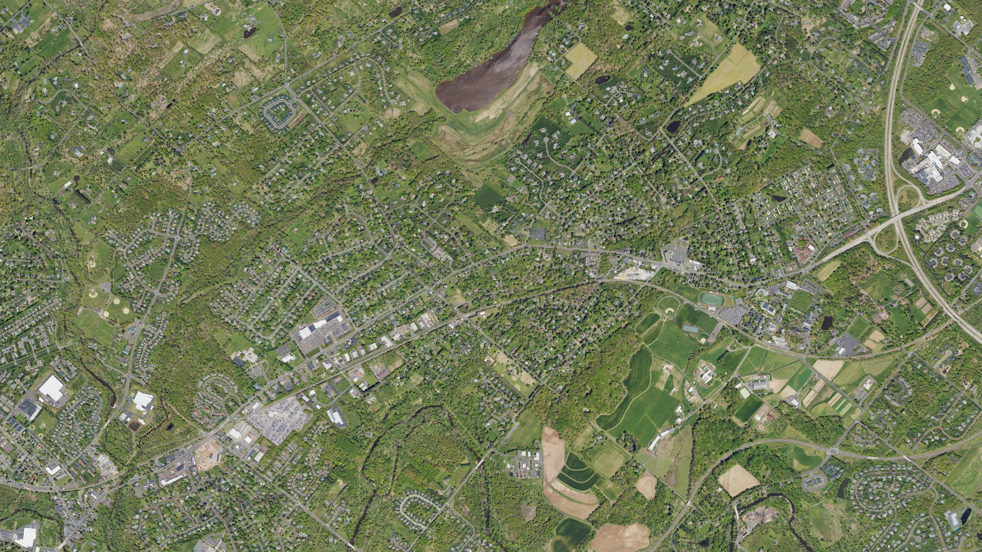 Aerial view of land around New Britain, Pennsylvania