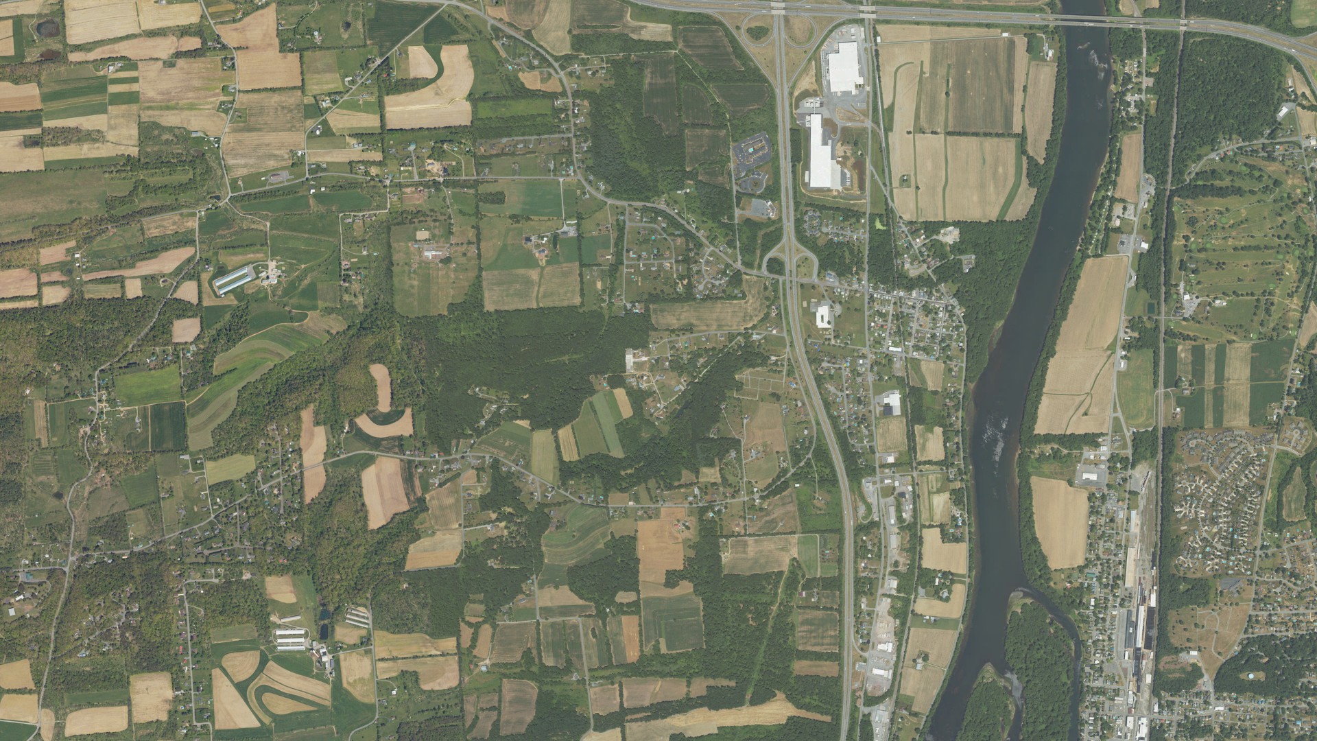 Natural-color aerial photograph of land around New Columbia, Pennsylvania