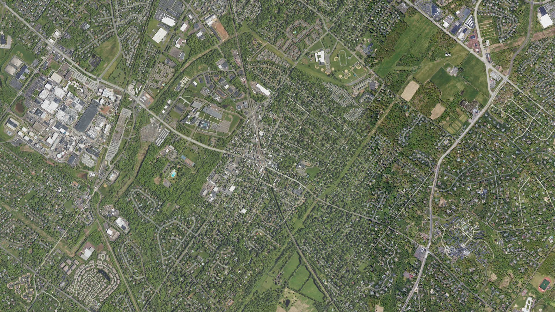 Natural-color aerial photograph of land around North Wales, Pennsylvania