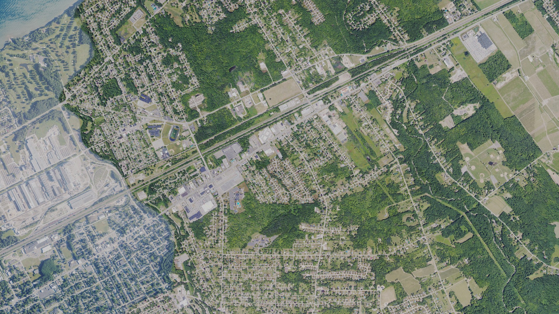 Natural-color aerial photograph of land around Northwest Harborcreek, Pennsylvania