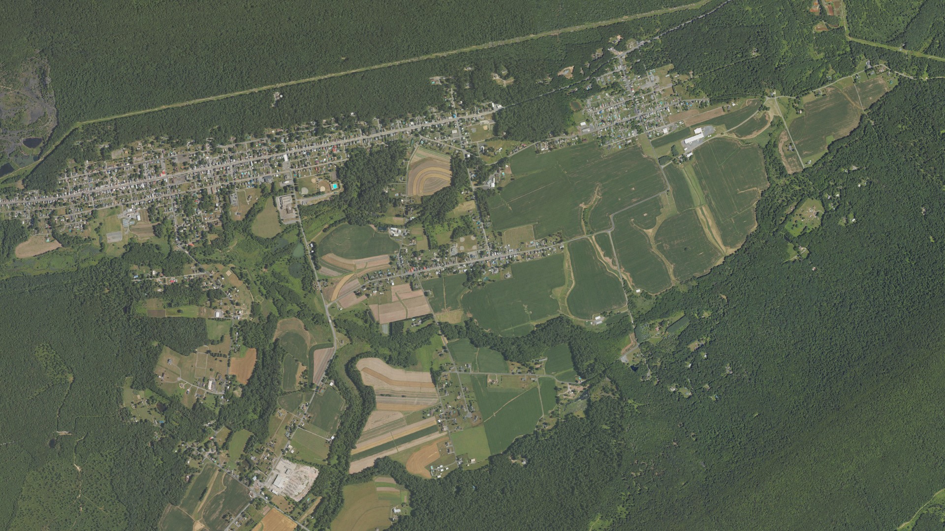 Natural-color aerial photograph of land around Orwin, Pennsylvania