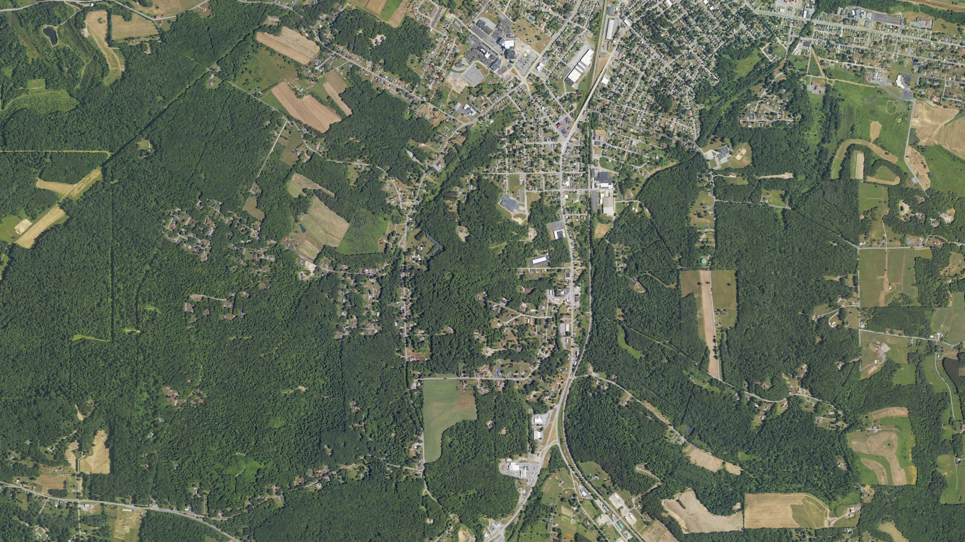 Natural-color aerial photograph of land around Sandy, Pennsylvania