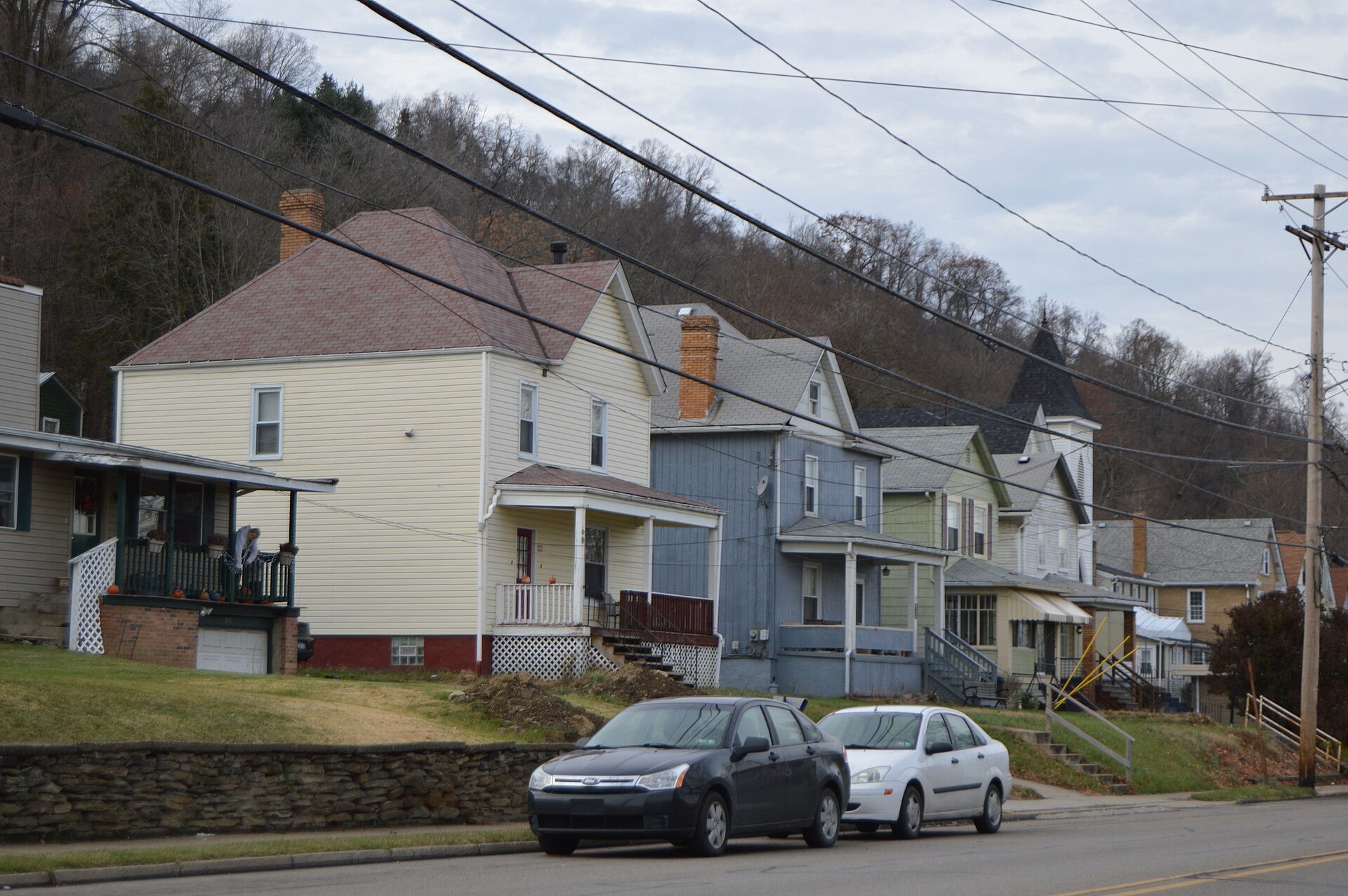 Houses on the western side of Jordan Street (Pennsylvania Route 51) near the Third Street intersection in South Heights, Pennsylvania, United States.