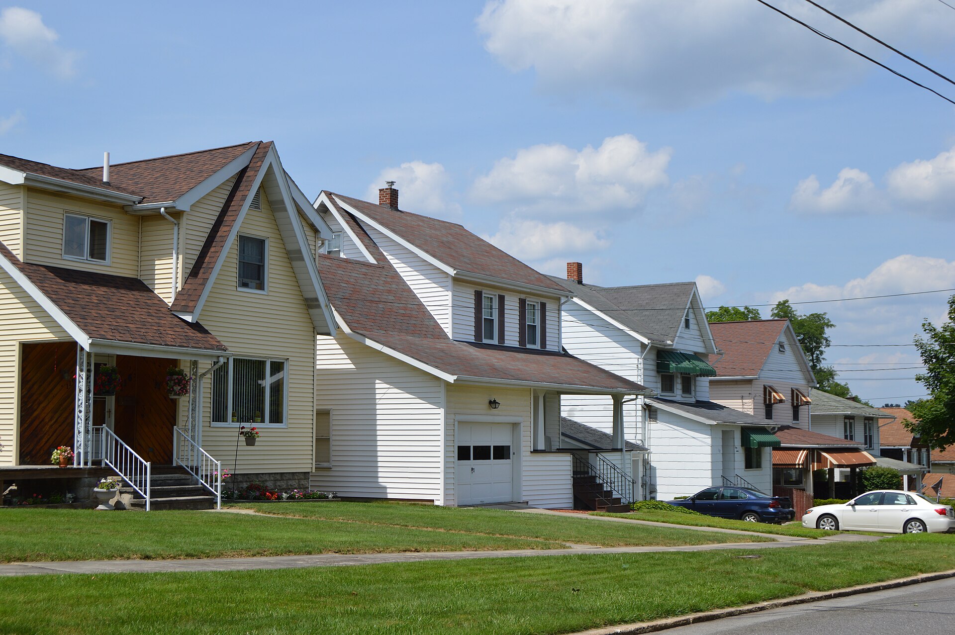 Houses on King Street, seen from Dahlia Street, in Southmont, Pennsylvania, United States.