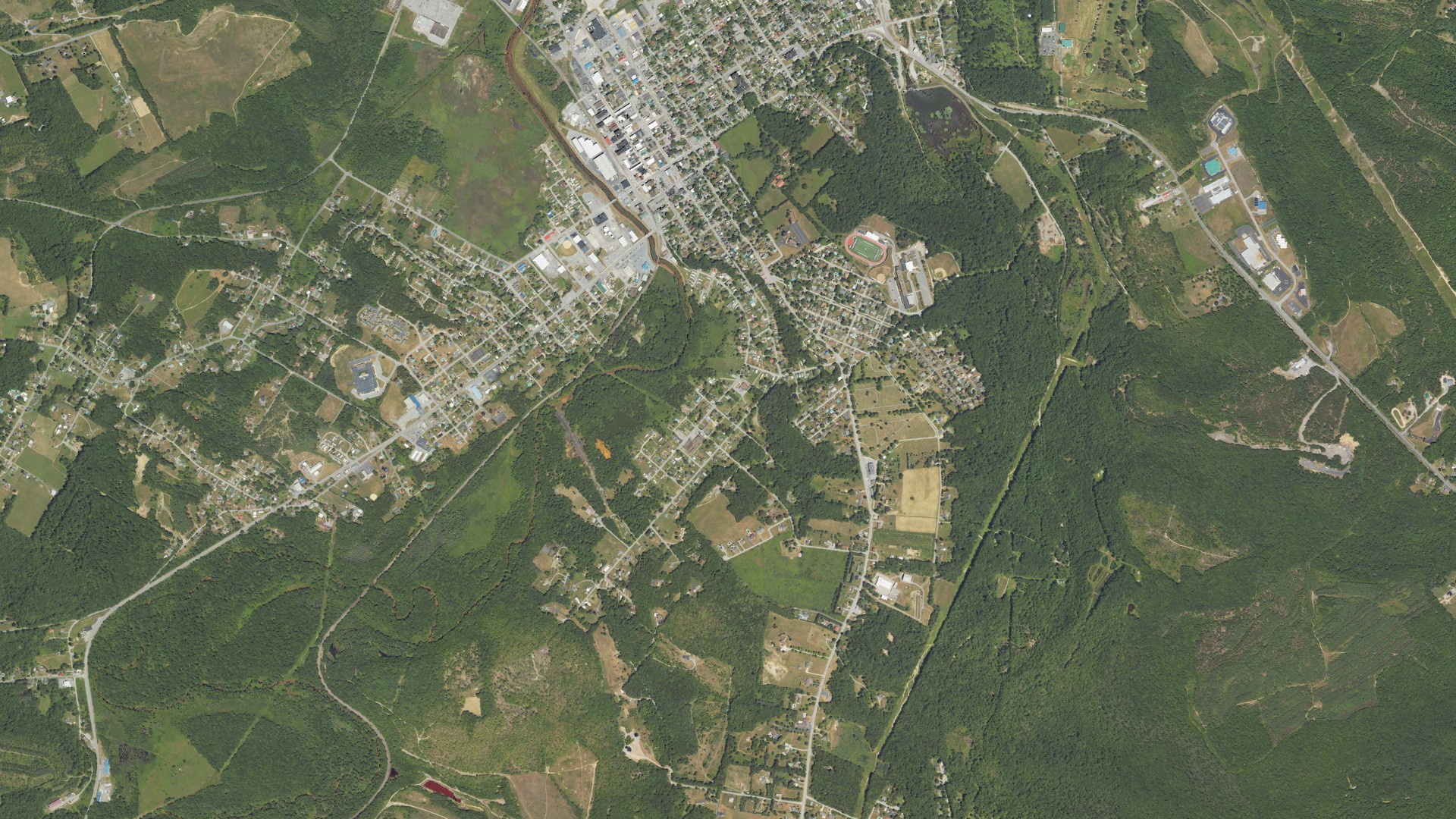 Natural-color aerial photograph of land around South Philipsburg, Pennsylvania