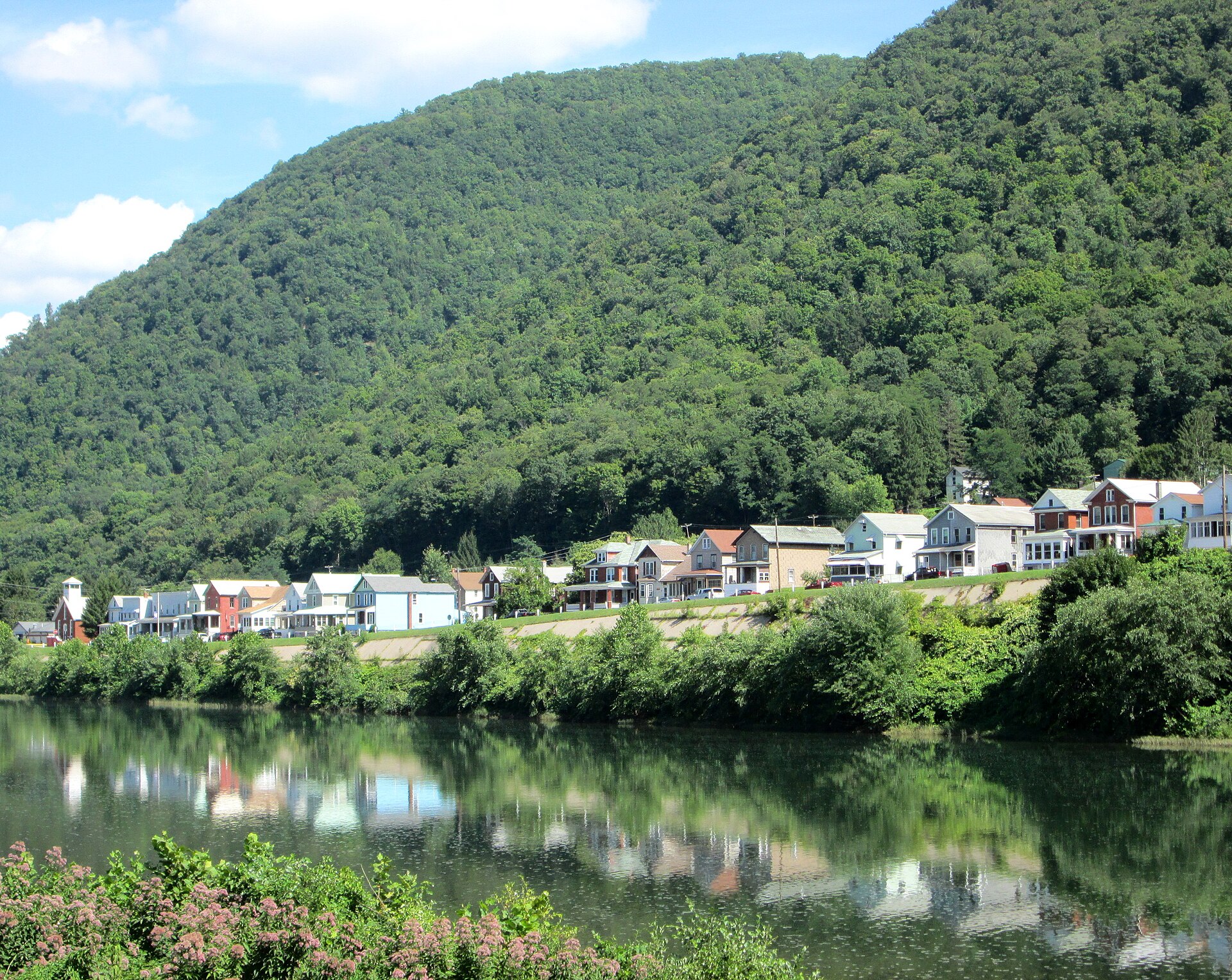 Houses along the West Branch Susquehanna River in South Renovo, Pennsylvania.