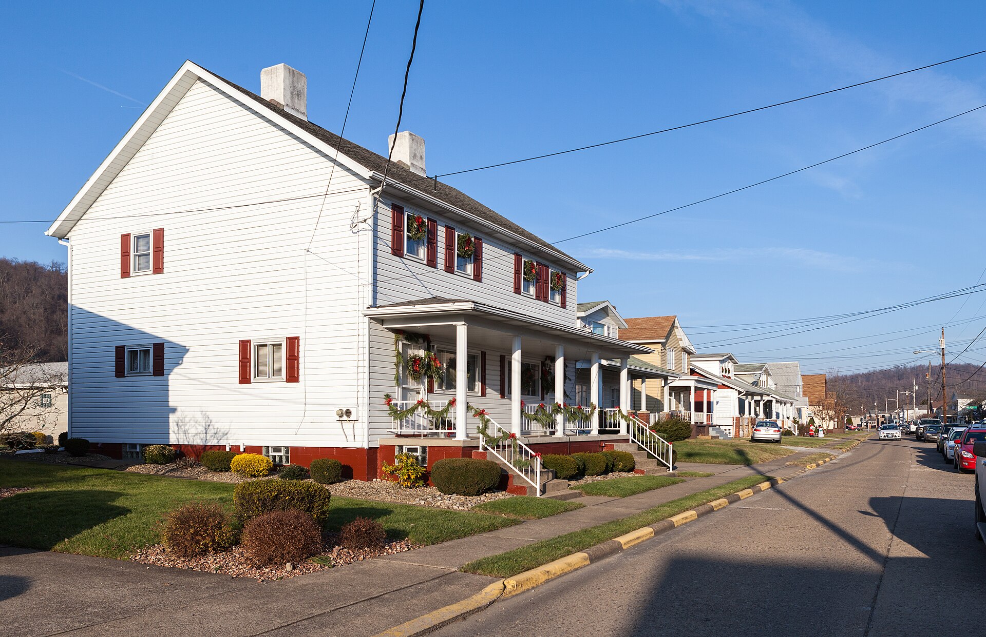 Bow St and Mulberry Way in Stockdale, Pennsylvania, looking northeast.