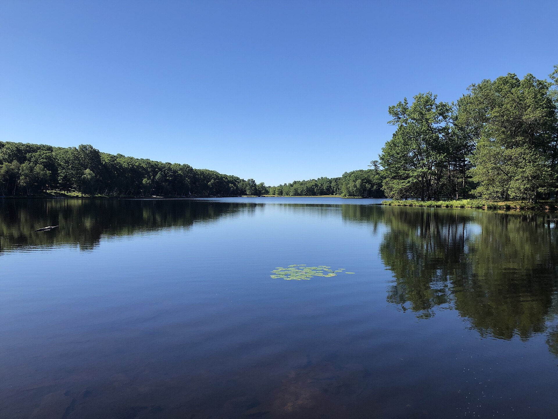 Standing at the inlet of Sunrise Lake (Poison Brook), viewing the East Dam in the distance — Pennsylvania